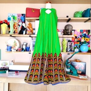 MASKIT RARE Israeli Vibrant Green Maxi Dress Sz M